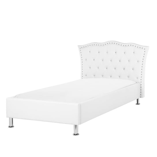 Łóżko białe, ze skóry ekologicznej, z zagłówkiem, 90x200 Beliani