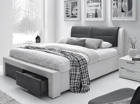 Łóżko biało-czarne, ELIOR Sandres, z szufladami, 99x172x225 cm Elior