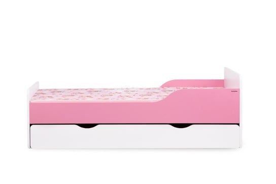 Łóżko biało-różowe, Pabis, z szufladą, z materacem, 164x55x84 Konsimo