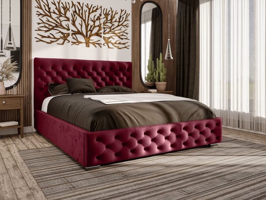 Łóżko chesterfield 160x200 Monaco - Łóżko tapicerowane w stylu glamour z pojemnikiem - Bordowy (Monolith 59) Emporius