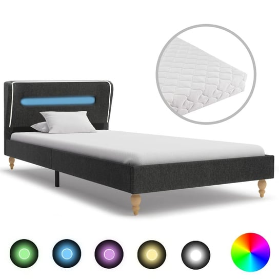 Łóżko ciemnoszare, LED, z materacem, 90x200 vidaXL