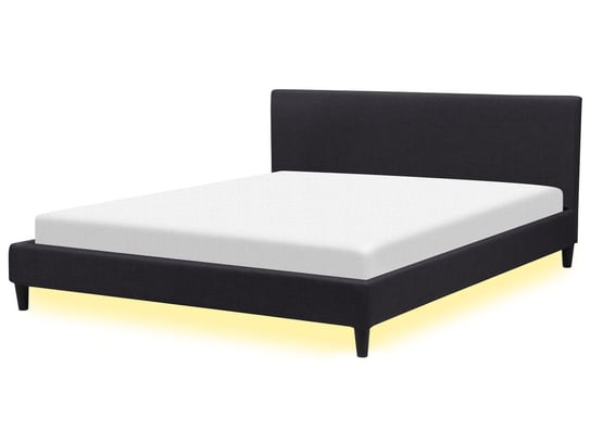 Łóżko czarne, tapicerowane, LED, 180x200 Beliani
