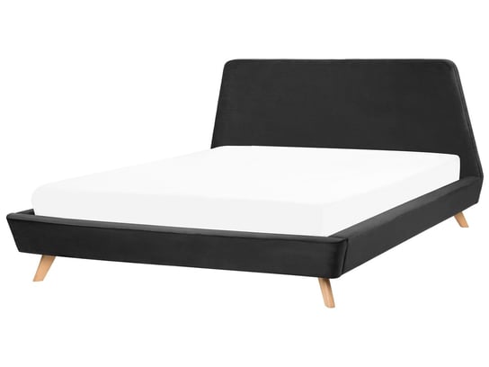 Łóżko czarne, tapicerowane, zestelażem, bez materaca, 180x200 Beliani