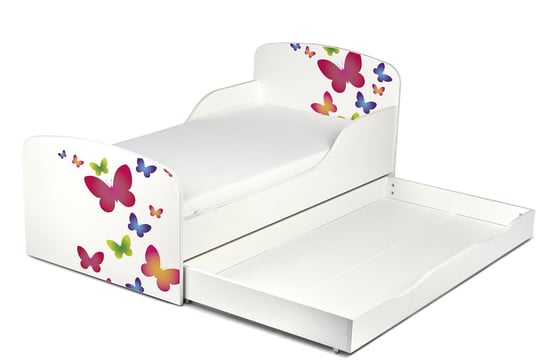 Łóżko dla dzieci, drewniane, Motyle, z materacem i szufladą 140/70 cm Krakpol