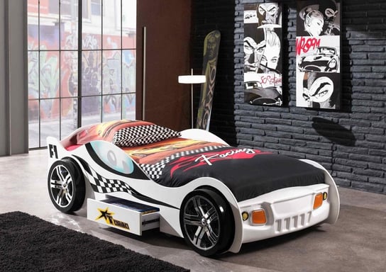 Łóżko dla dziecka, białe, Vipack, Auto, Turbo Racing VIPACK