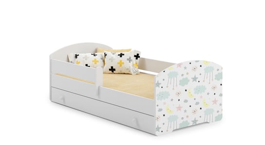 Łóżko dla dziecka, LUK, z barierką, z szufladą, z materacem, 140x70 cm Kobi