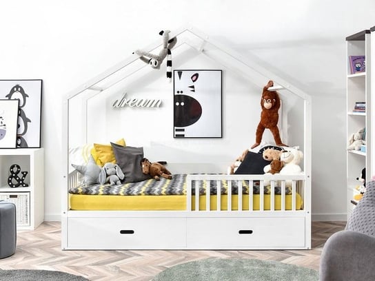 Łóżko dla dziecka, z naturalnego drewna, Home, z barierkami i szufladami MEBEL-PARTNER