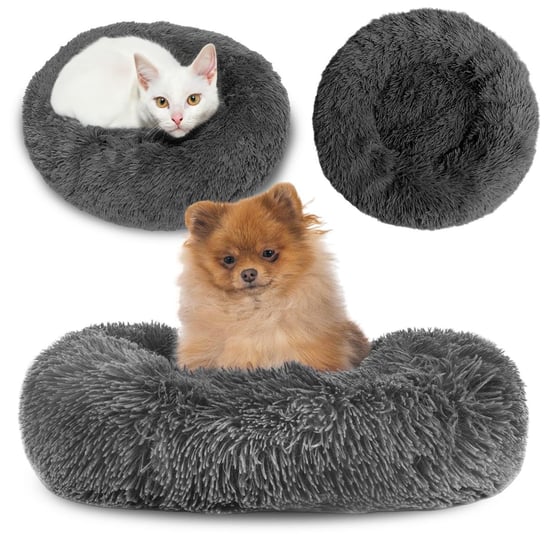 Łóżko dla psa średniej wielkości małe psy ∅ 60 cm - poduszka dla psa okrągły kosz dla psa puszysty kosz dla psa ciemnoszary Amazinggirl