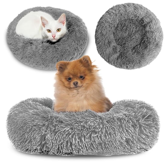 Łóżko dla psa średniej wielkości małe psy ∅ 60 cm - poduszka dla psa okrągły kosz dla psa puszysty kosz dla psa jasnoszary Amazinggirl