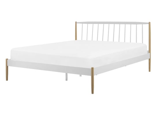 Łóżko do sypialni białe, metalowe, MAURS, 140x200 cm Beliani