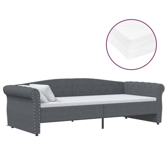Łóżko do sypialni ciemnoszare, VidaXL, dzienne, z materacem i USB, tkanina, 90x200 cm vidaXL