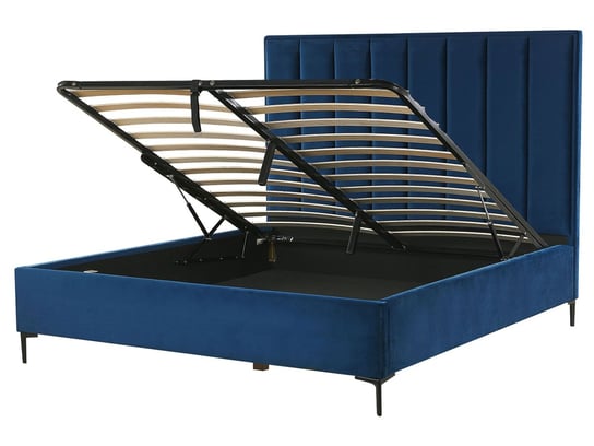 Łóżko do sypialni niebieskie SEZANNE, welurowe, z pojemnikiem, 160x200 cm Beliani