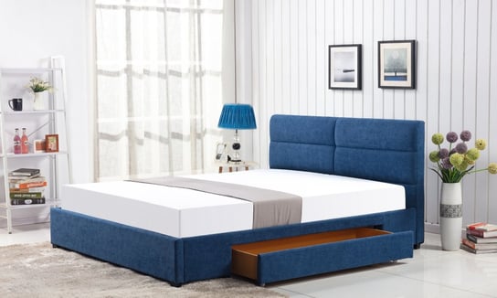 Łóżko do sypialni niebieskie, tapicerowane, 160x200 Style Furniture