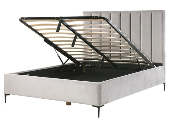 Łóżko do sypialni szare SEZANNE, welurowe, z pojemnikiem, 160x200 cm Beliani