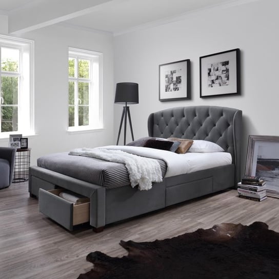 Łóżko do sypialni szare, tapicerowane, 160x200 Style Furniture