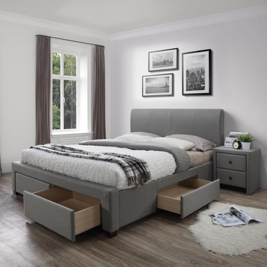 Łóżko do sypialni szare, tapicerowane, 160x200 Style Furniture