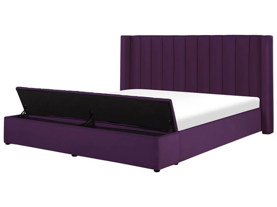Łóżko do sypialni welurowe, fioletowe, Noyers, z ławką 160x200 cm Beliani