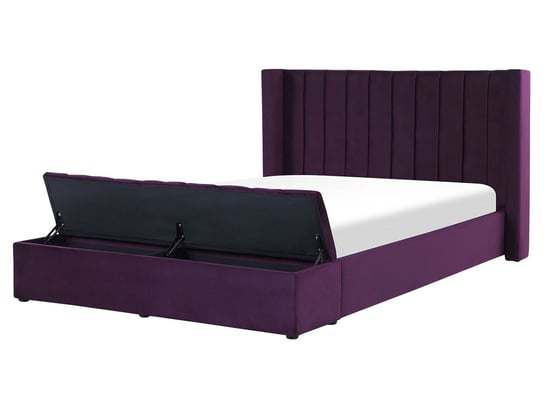 Łóżko do sypialni welurowe, fioletowe, Noyers, z ławką 180x200 cm Beliani