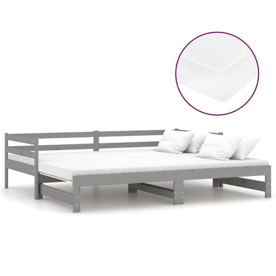 Łóżko do sypialni wysuwane, szare, lite drewno sosnowe, VidaXL, 2x90x200 cm vidaXL