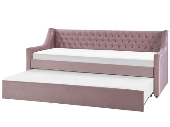 Łóżko do sypialni wysuwane welurowe różowe Montagris, 90x200 cm Beliani