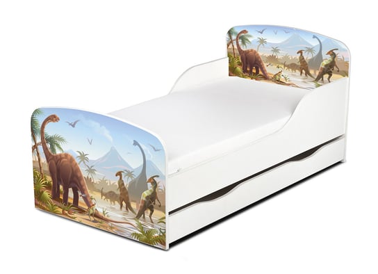 Łóżko drewniane, dla dzieci, Dino Jurassic, z materacem i szufladą, 140/70 cm Krakpol