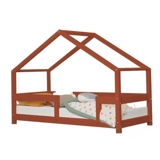 Łóżko dziecięce kabinowe Montessori - GENERIC - LUCKY - Czerwony - 70x160 cm - Lite drewno Youdoit