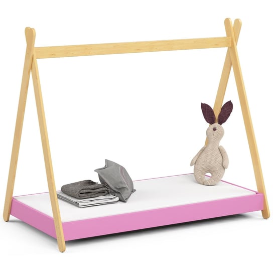 Łóżko dziecięce pojedyncze domek GEM 160x80 cm z materacem - Różowe FABRYKA MEBLI AKORD
