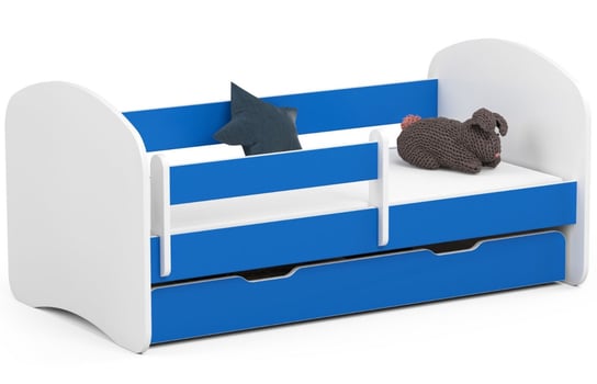 Łóżko dziecięce pojedyncze SMILE 140x70 cm z materacem i szufladą - Niebieskie FABRYKA MEBLI AKORD