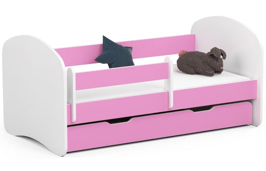 Łóżko dziecięce pojedyncze SMILE 140x70 cm z materacem i szufladą - Różowe FABRYKA MEBLI AKORD