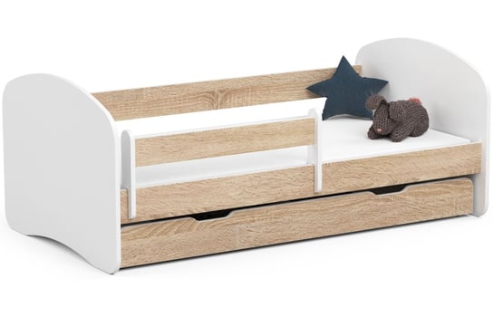 Łóżko dziecięce pojedyncze SMILE 160x80 cm z materacem i szufladą - Dąb Sonoma FABRYKA MEBLI AKORD