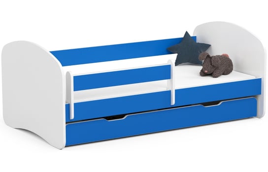 Łóżko dziecięce pojedyncze SMILE 160x80 cm z materacem i szufladą - Niebieskie FABRYKA MEBLI AKORD