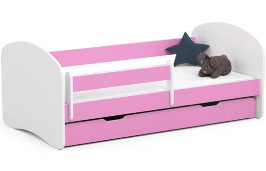 Łóżko dziecięce pojedyncze SMILE 160x80 cm z materacem i szufladą - Różowe FABRYKA MEBLI AKORD