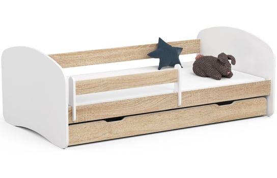Łóżko dziecięce pojedyncze SMILE 180x90 cm z materacem i szufladą - Dąb Sonoma FABRYKA MEBLI AKORD