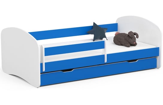 Łóżko dziecięce pojedyncze SMILE 180x90 cm z materacem i szufladą - Niebieskie FABRYKA MEBLI AKORD