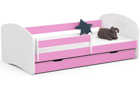 Łóżko dziecięce pojedyncze SMILE 180x90 cm z materacem i szufladą - Różowe FABRYKA MEBLI AKORD