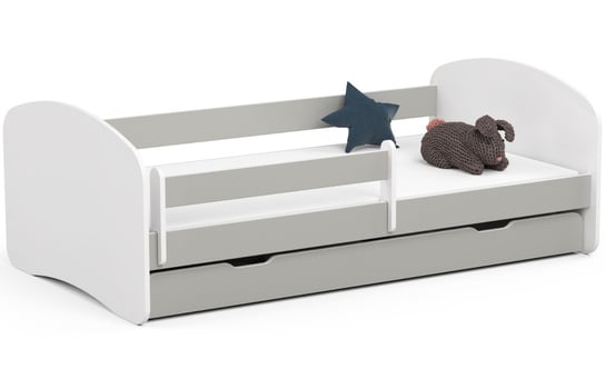Łóżko dziecięce pojedyncze SMILE 180x90 cm z materacem i szufladą - Szare FABRYKA MEBLI AKORD