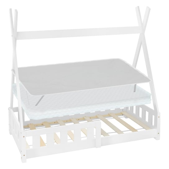 Łóżko dziecięce Tipi 70x140 cm białe z drewna sosnowego z materacem i ochraniaczem na materac ML-Design ML-DESIGN