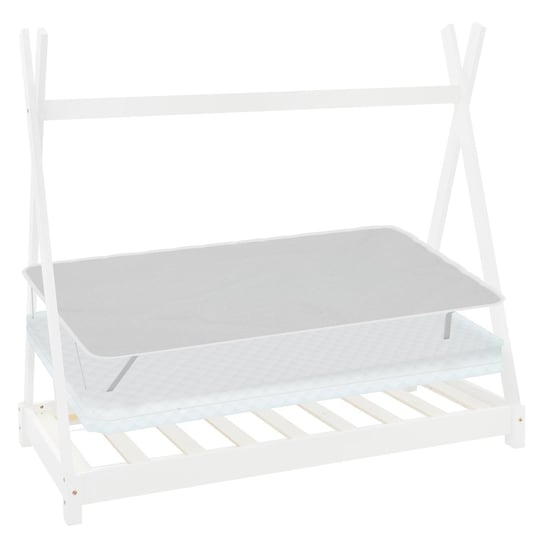Łóżko dziecięce Tipi 70x140 cm białe z drewna sosnowego z materacem i ochraniaczem na materac ML-Design ML-DESIGN