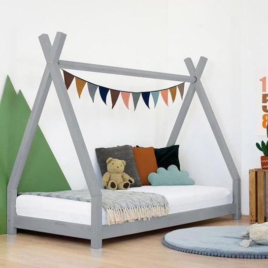 Łóżko dziecięce tipi NAKANA - Benlemi - lite drewno - szary - 120 x 190 cm - Montessori Inna marka