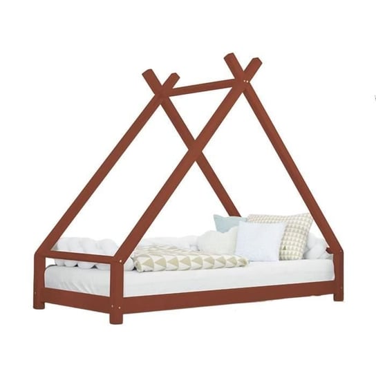 Łóżko dziecięce tipi TAHUKA - GENERIC - 120 x 200 - Lite drewno - Listwy - Czerwony - Łatwy montaż Inna marka