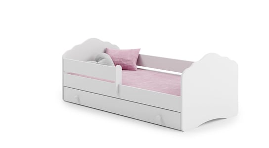 Łóżko dziecięce z barierką FALA 140x70 cm + szuflada + materac białe Kobi