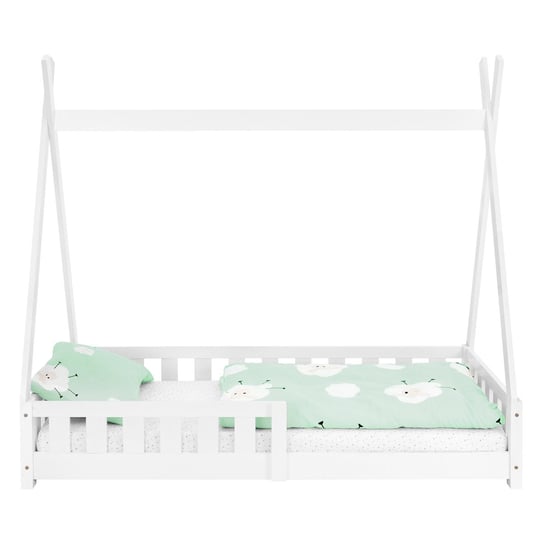 Łóżko dziecięce z zabezpieczeniem przed upadkiem i ramą z listew 80x160 cm białe z drewna sosnowego ML-Design ML-DESIGN