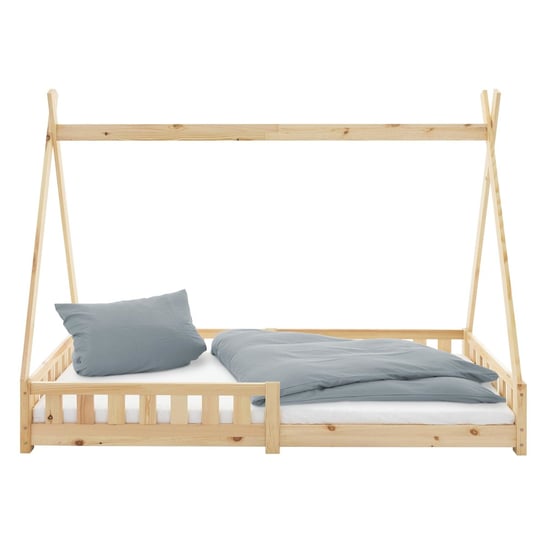 Łóżko dziecięce z zabezpieczeniem przed upadkiem i ramą z listew 90x200 cm naturalne drewno sosnowe ML-Design ML-DESIGN