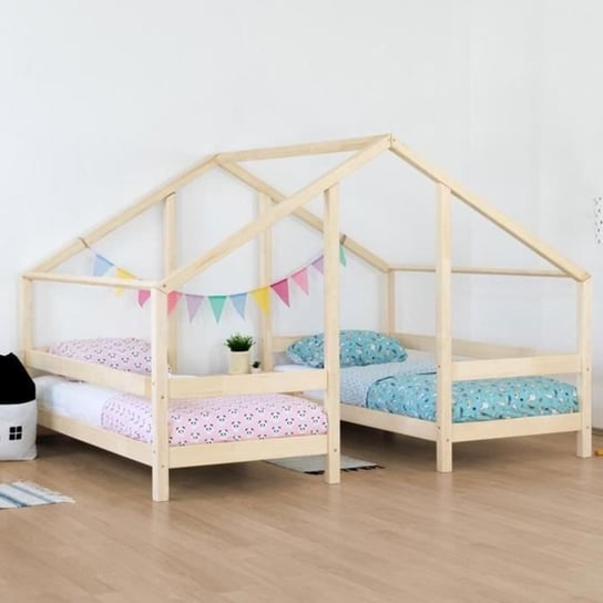 Łóżko kabinowe dla dwójki dzieci VILLY - lite drewno - naturalny lakier - 2 x 90 x 200 cm Inna marka