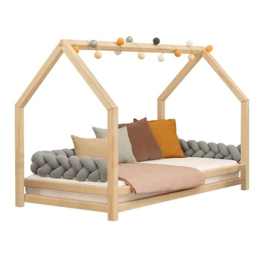 Łóżko kabinowe dla dzieci FUNNY - GENERIC - 120 x 200 - Lite drewno - Listwy - Beż Inna marka