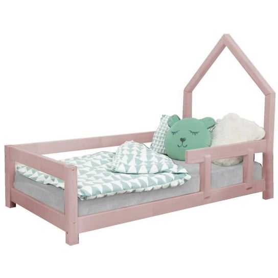 Łóżko kabinowe dziecięce POPPI 140 x 200 pastelowy róż - GENERIC - Lite drewno - Do samodzielnego złożenia - 2 miejsca Inna marka