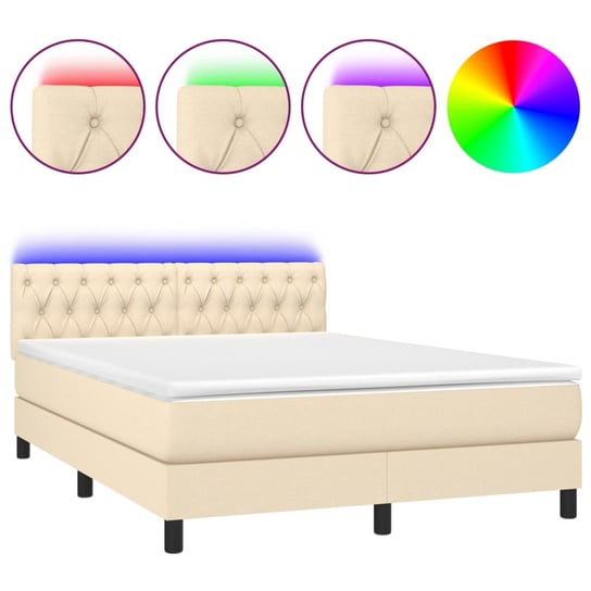 Łóżko kontynentalne LED z materacem 140x190 kremow Inna marka
