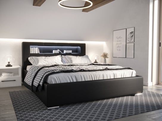 Łóżko LED 180×200 Z Oświetleniem + Praktyczna Podświetlona Półka + Stelaż Unoszony + Pojemnik + Wybór Kolorów Rozmiarów ORION/MEBLE SYPIALNIA KM Meble