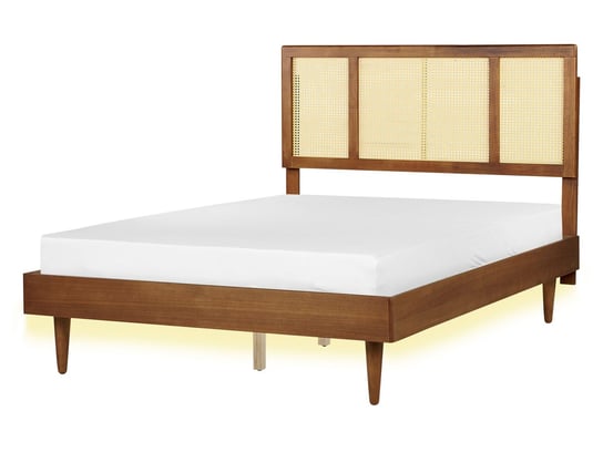 Łóżko LED drewniane 140 x 200 cm jasne AURAY Beliani
