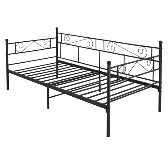 Łóżko metalowe, czarne, 90x200 cm, na stalowej ramie z zagłówkiem i podnóżkiem o wzorze ML-DESIGN